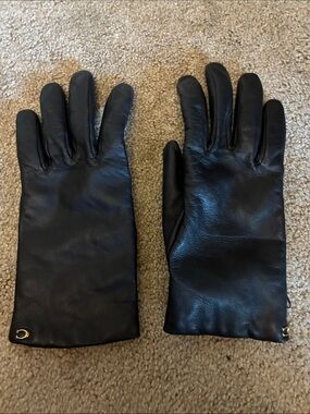 Women's Black Leather Dress Gloves with Subtle Gold Accent Coach